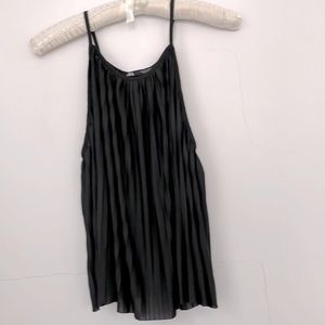Zara Pleated Sleeveless Tank Top in Black, Size Small